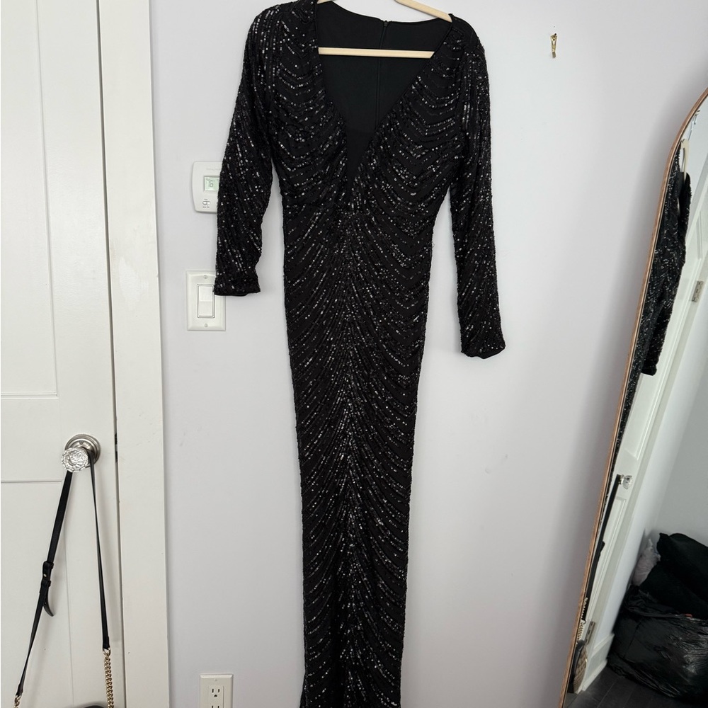 SHEIN Elegant Black Sequin Long Sleeve Dress
